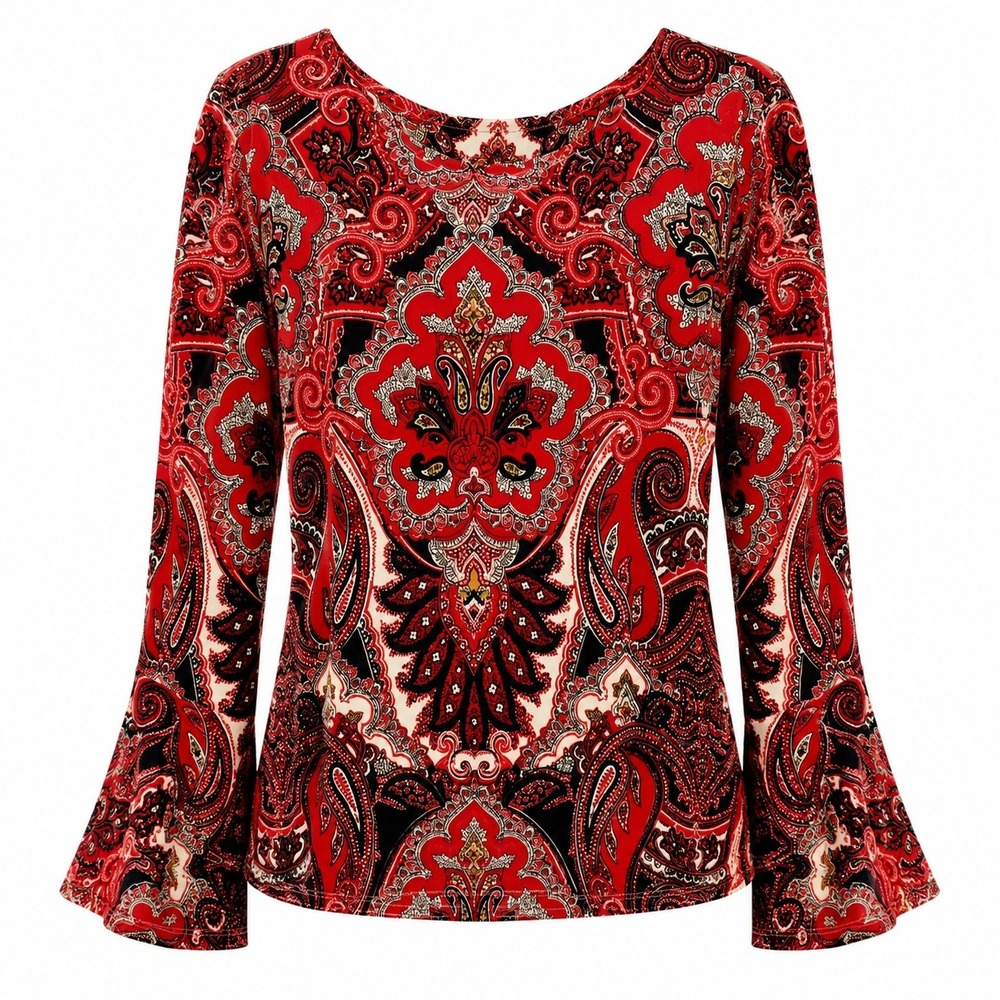 Chico's Size 3 Boho Paisley Bell Sleeve Velvet Top Women XL Whimsigoth Hippie